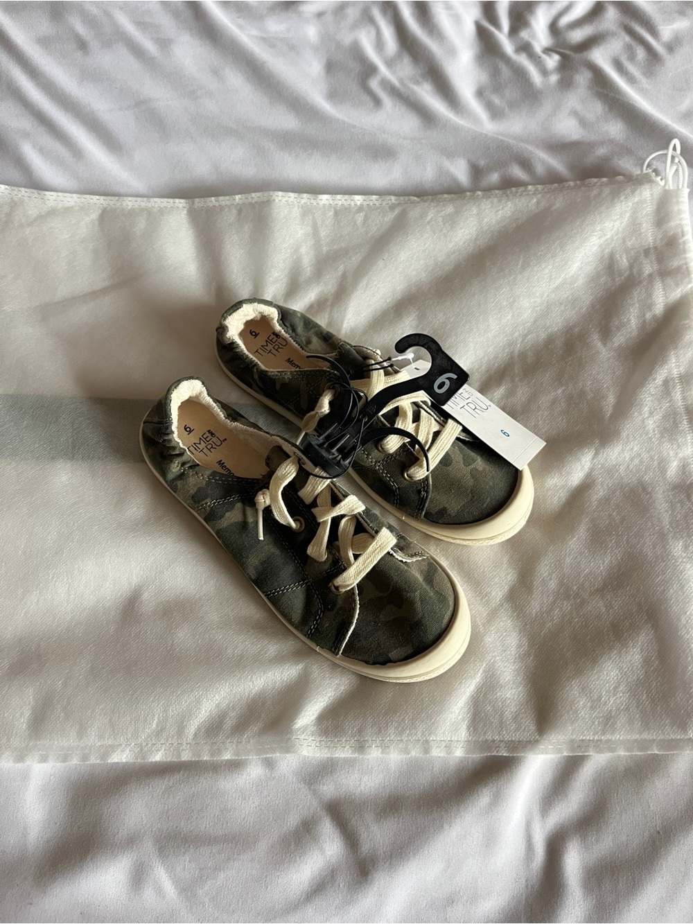 Time and Tru Kids Camo Slip-On Sneakers with Beige Laces